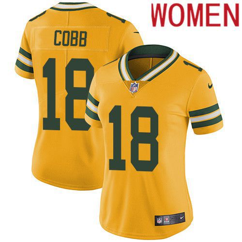 Women Green Bay Packers 18 Randall Cobb Yellow Nike Vapor Limited NFL Jersey